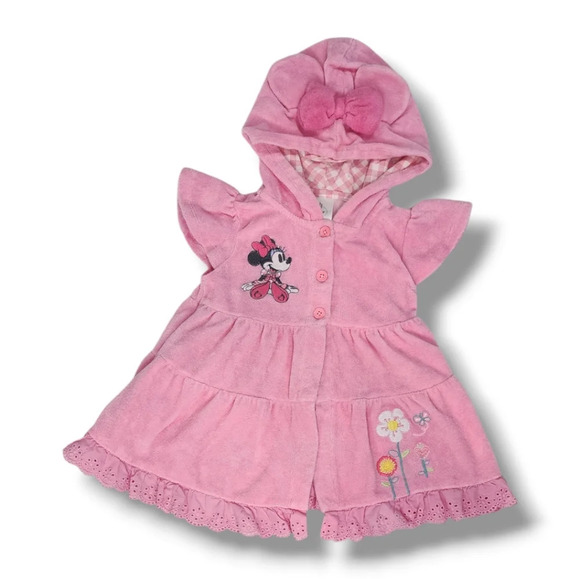 Disney Other - Disney Baby Pink Minnie Mouse Terry Hooded Swim Coverup. Size 12-18 m